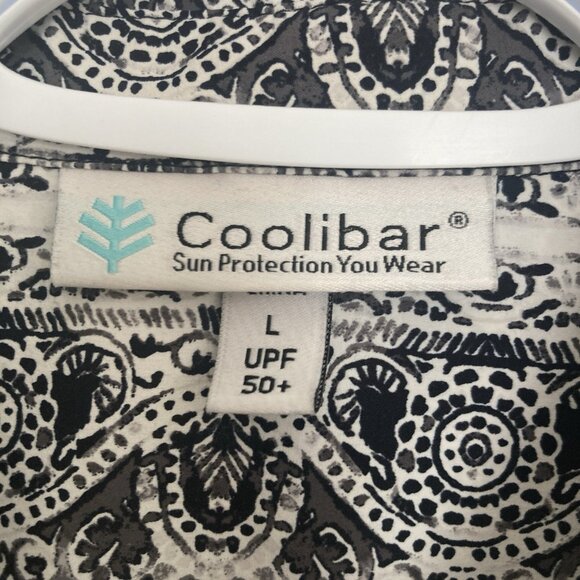 Coolibar UPF women’s Dress Button Up Geometric Black White Size L - Picture 3 of 8
